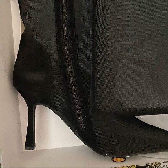 Jeffrey Campbell Revolve Peepshow Boots Black mesh suede high heels shoes 9 FLAW - Picture 10 of 15